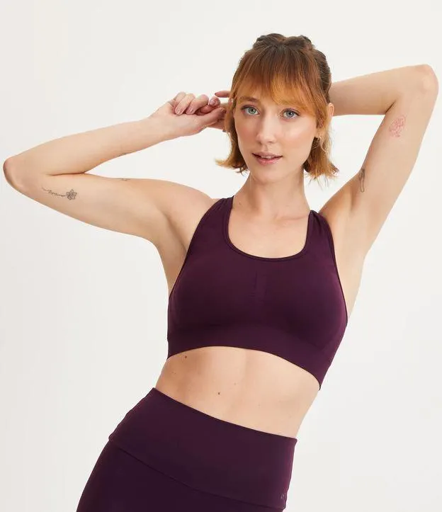 Top Regata Nadador em Malha Texturizada Sem Costura com Bojo Roxo Vinho