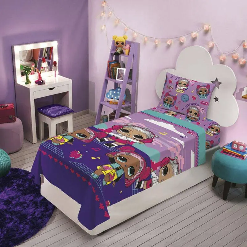 Jogo Cama Infantil Microfibra LOL 2 peças Sobre Lençol e Fronha 140x220cm - Lepper