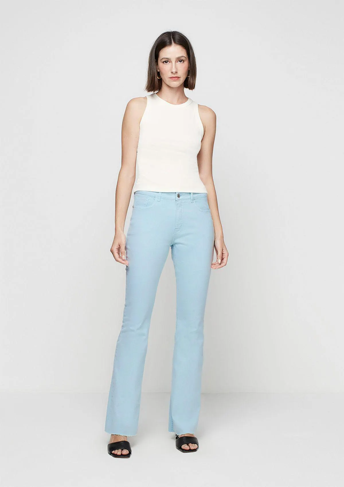 Calça Flare Slim Cintura Média Em Sarja - Azul