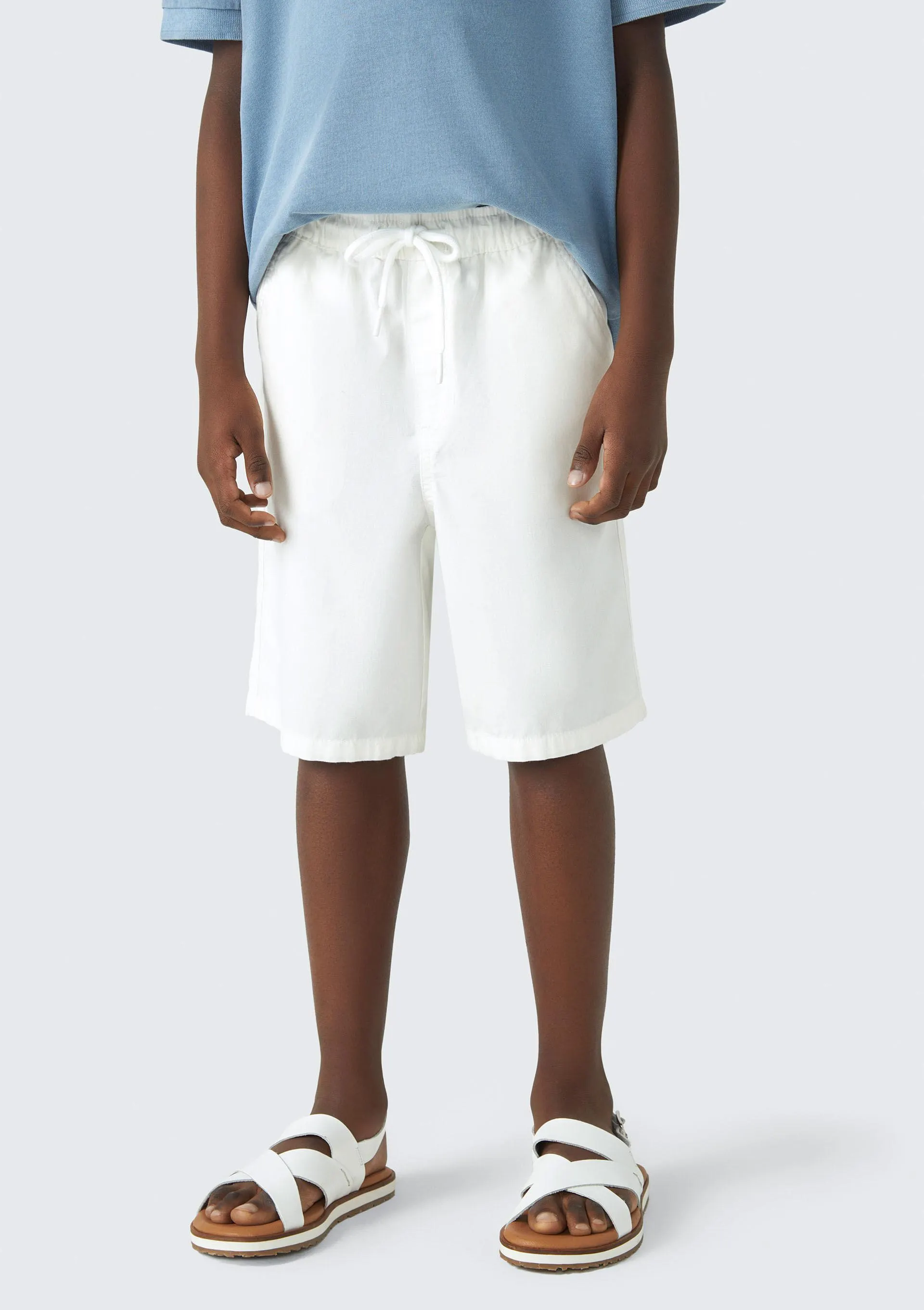 Bermuda Infantil Menino Em Sarja - Off White