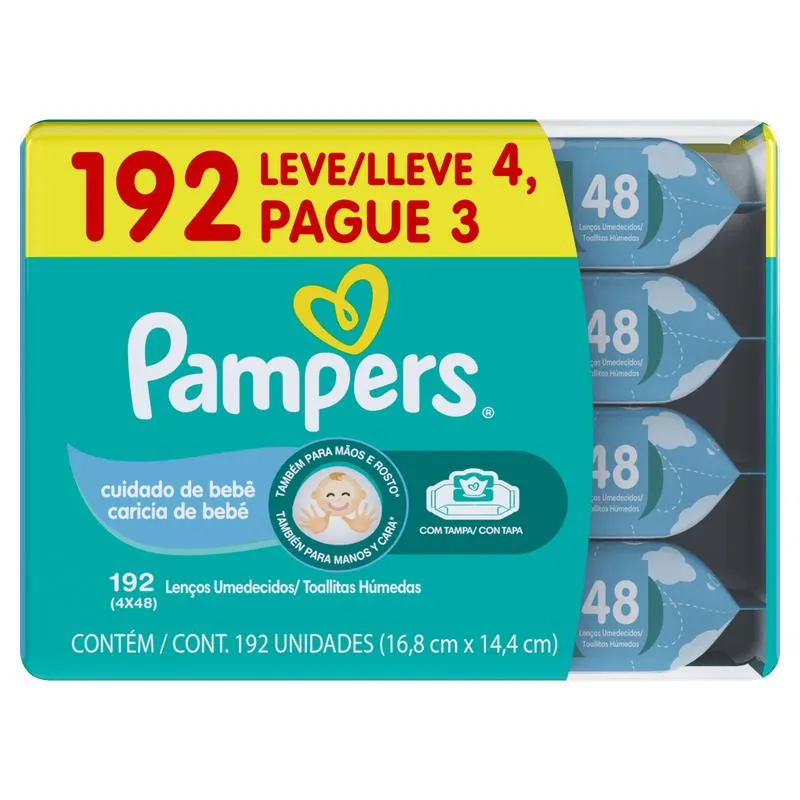 Lenço Umedecido Pampers Cuidado de Bebê L4P3 – 196 unidades