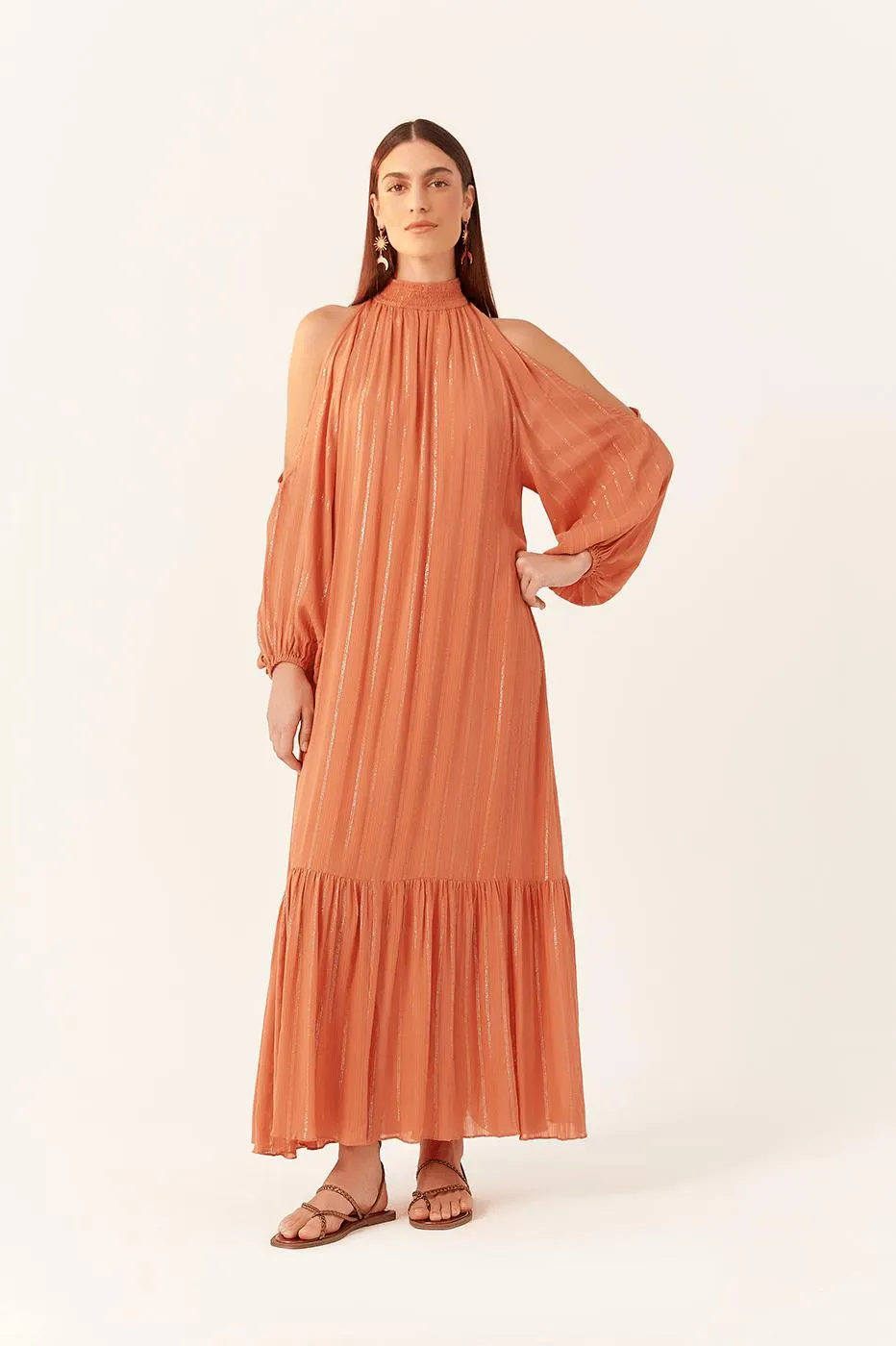 Vestido Cropped Lurex Recorte Ombro