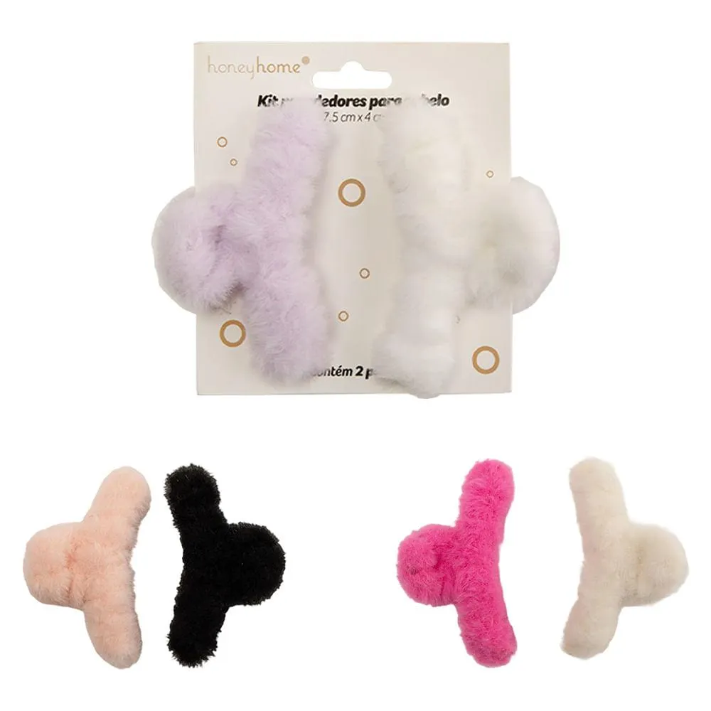 Kit 2 Presilhas Para Cabelo Sortido Pluma Poliéster, Plástico PS 7,5x4x3,5cm LM4234 - honeyhome