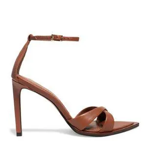 Sandália Marrom Couro Bico Folha Salto Alto