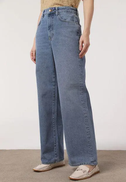 Calça Jeans Only Wide Leg Estonada Azul