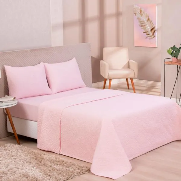 Cobre Leito Colcha Casal Avulso Colors Rosa Glacê Vestcasa