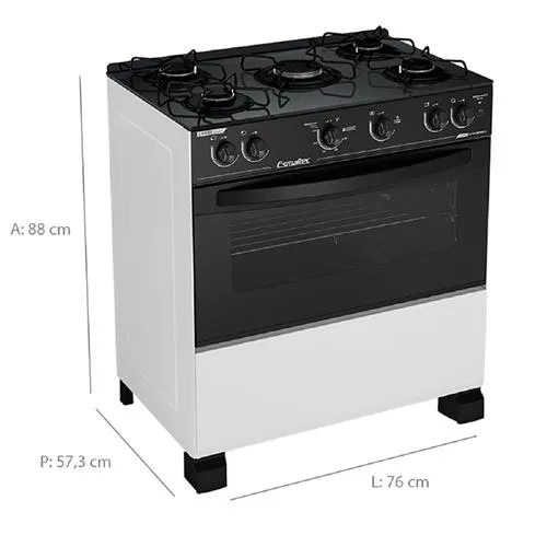 Fogão Esmaltec Caribe Glass Mesa de Vidro 5 Bocas