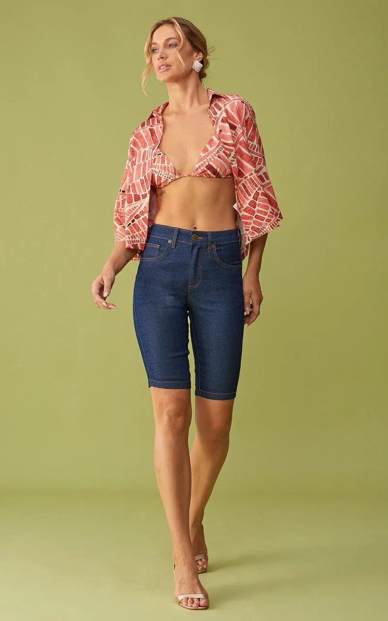 Bermuda Jeans Ciclista Feminino - INDIGO