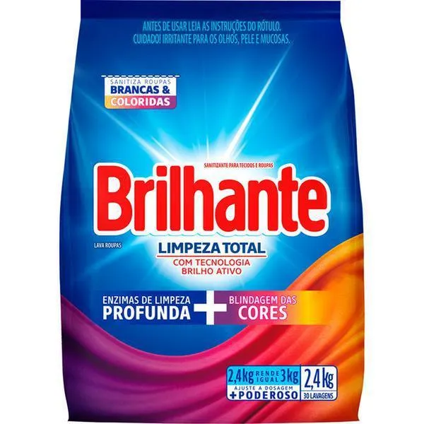 Lava Roupas Pó Brilhante Limpeza Total Sachê 2,4kg