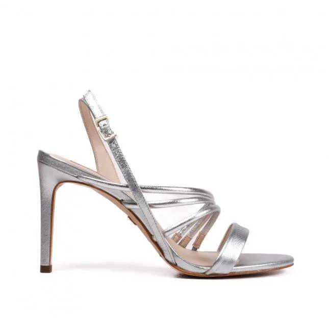 Sandália Couro Prata Metalizado Salto Fino