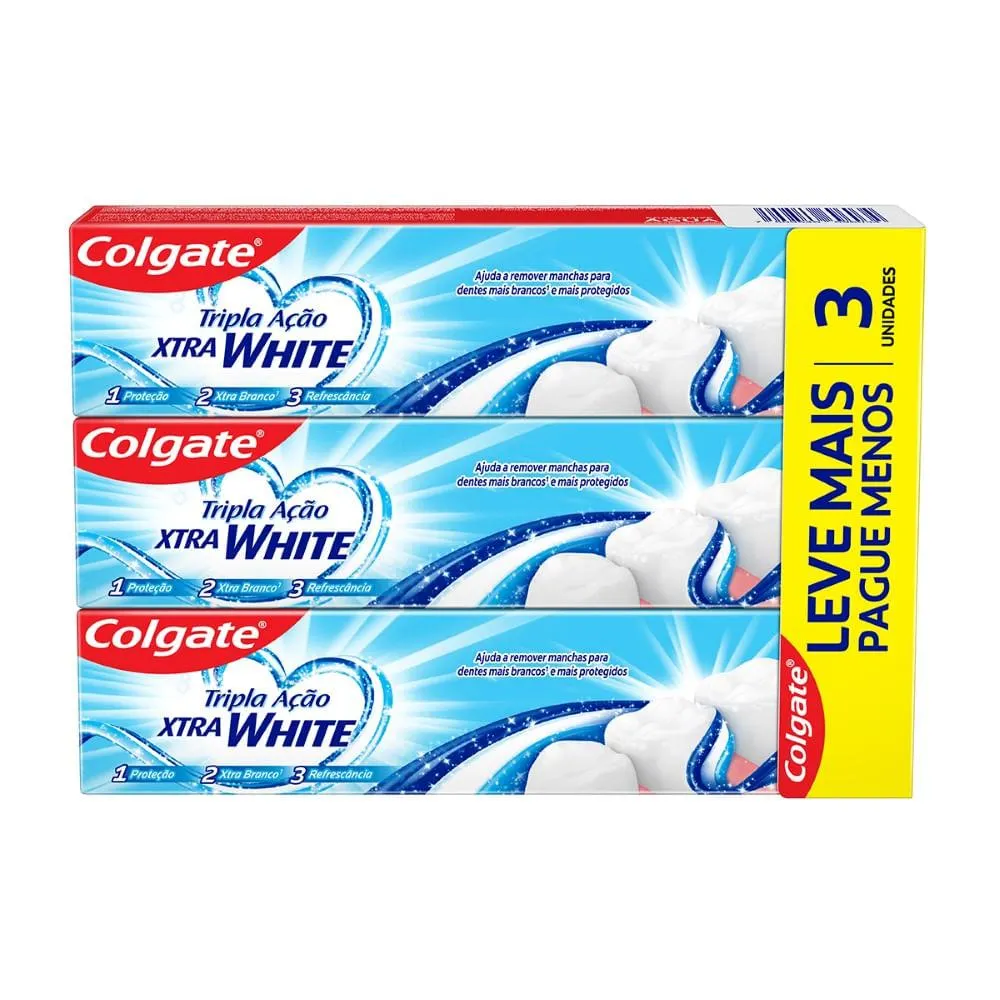 Creme Dental Colgate Tripla Ação Xtra White 70g Com 3 Unidades Leve Mais Pague Menos