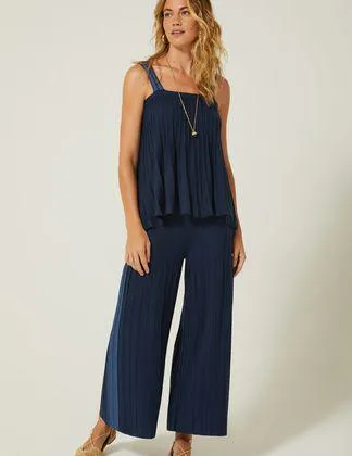 Calça Tricot Plissada Detalhe Lateral