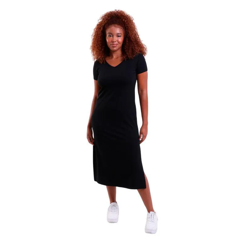 Vestido Longo Manga Curta Gola V Trendz Preto