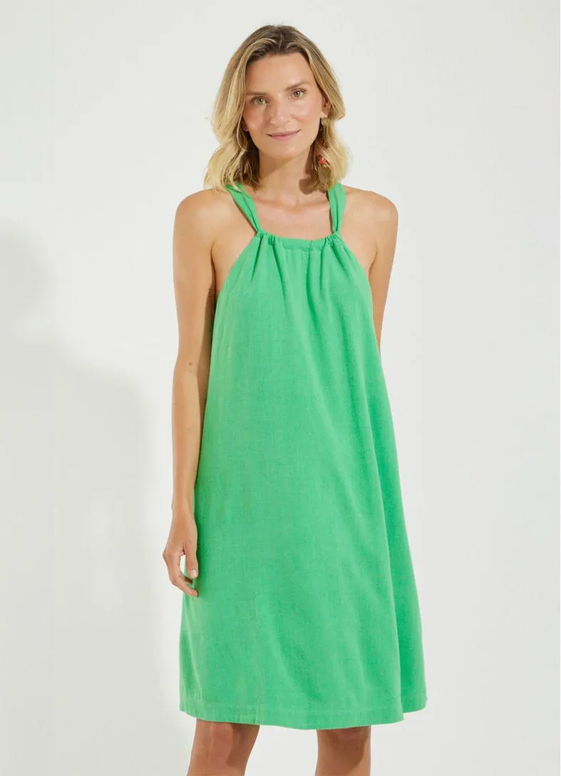 Vestido curto linho textura verde
