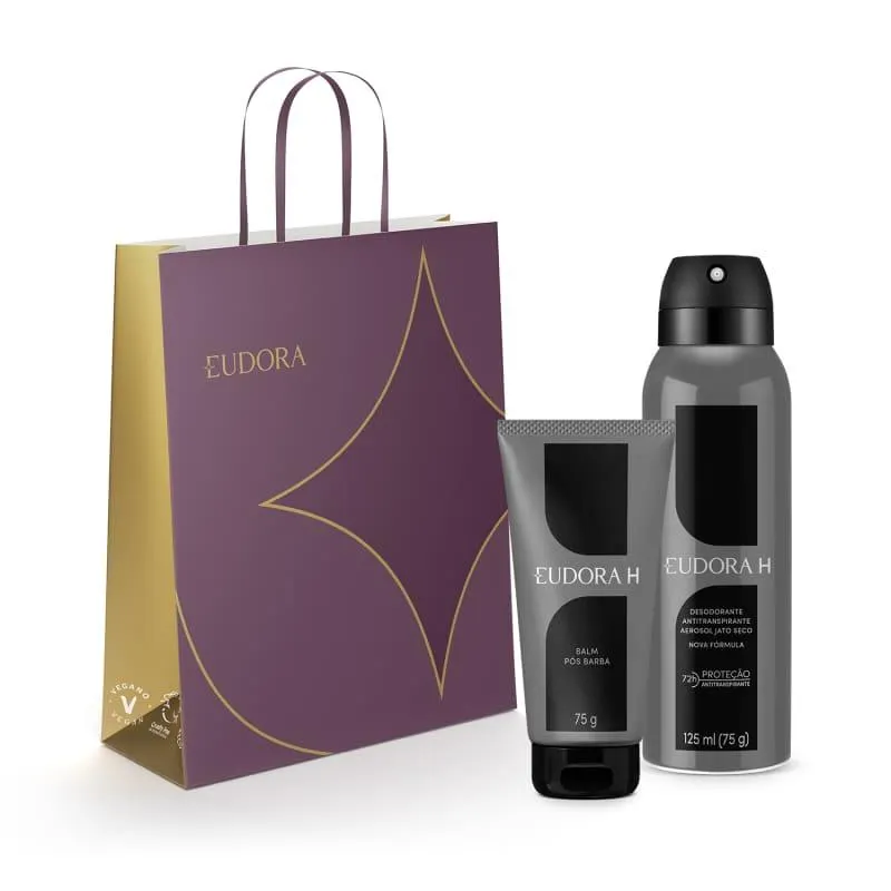 Combo Eudora H presente: Gel pós Barba 75g + Desodorante Antitranspirante Aerossol 125ml + Sacola