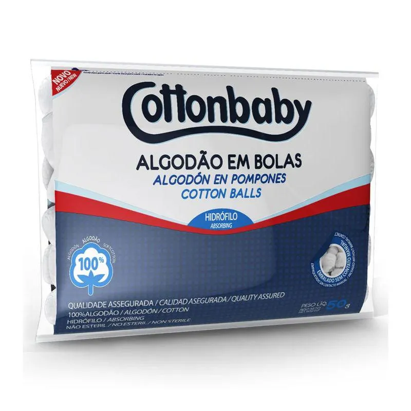 Algodão Bola Branco 50 Gramas - Cottonbaby