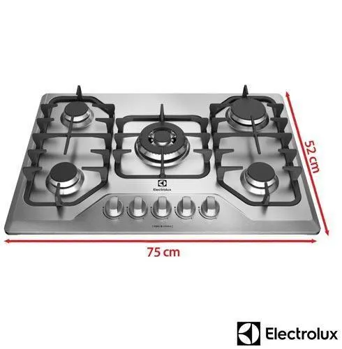 Cooktop a Gás Electrolux com 05 Bocas, Superautomático Inox - GF75X - Bivolt
