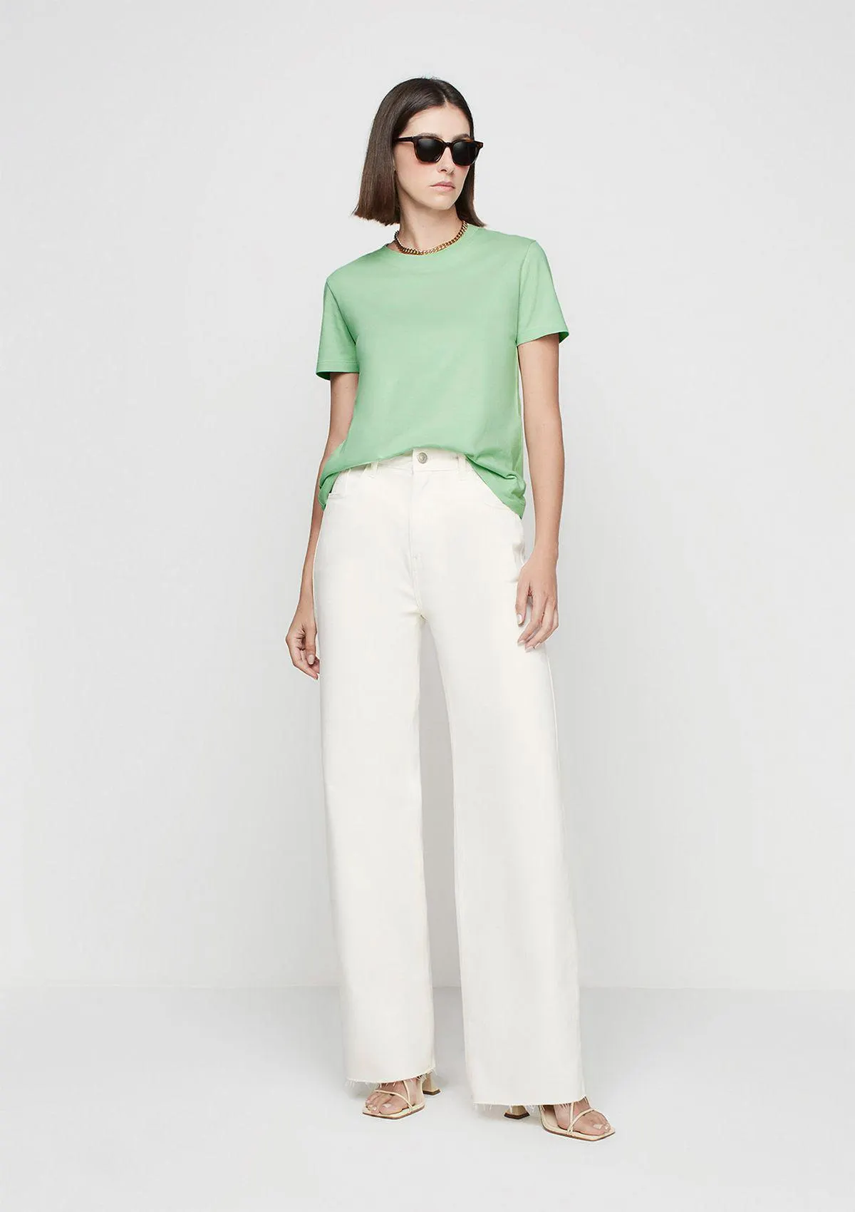 Calça Jeans Wide Leg Slim Cintura Alta - Off White