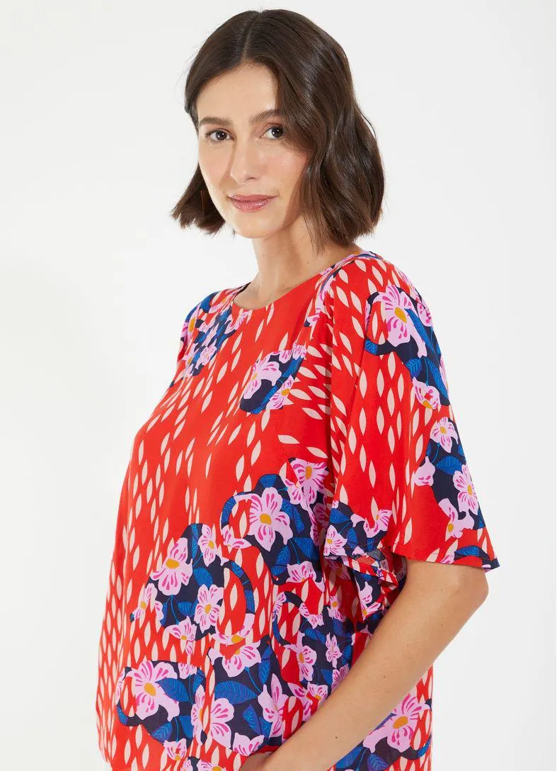 Blusa cava triangular estampada bules