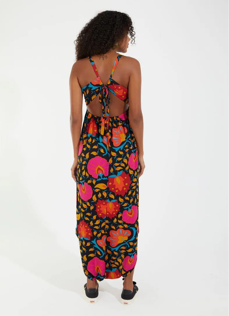 Macacão saruel amarração estampado infusão