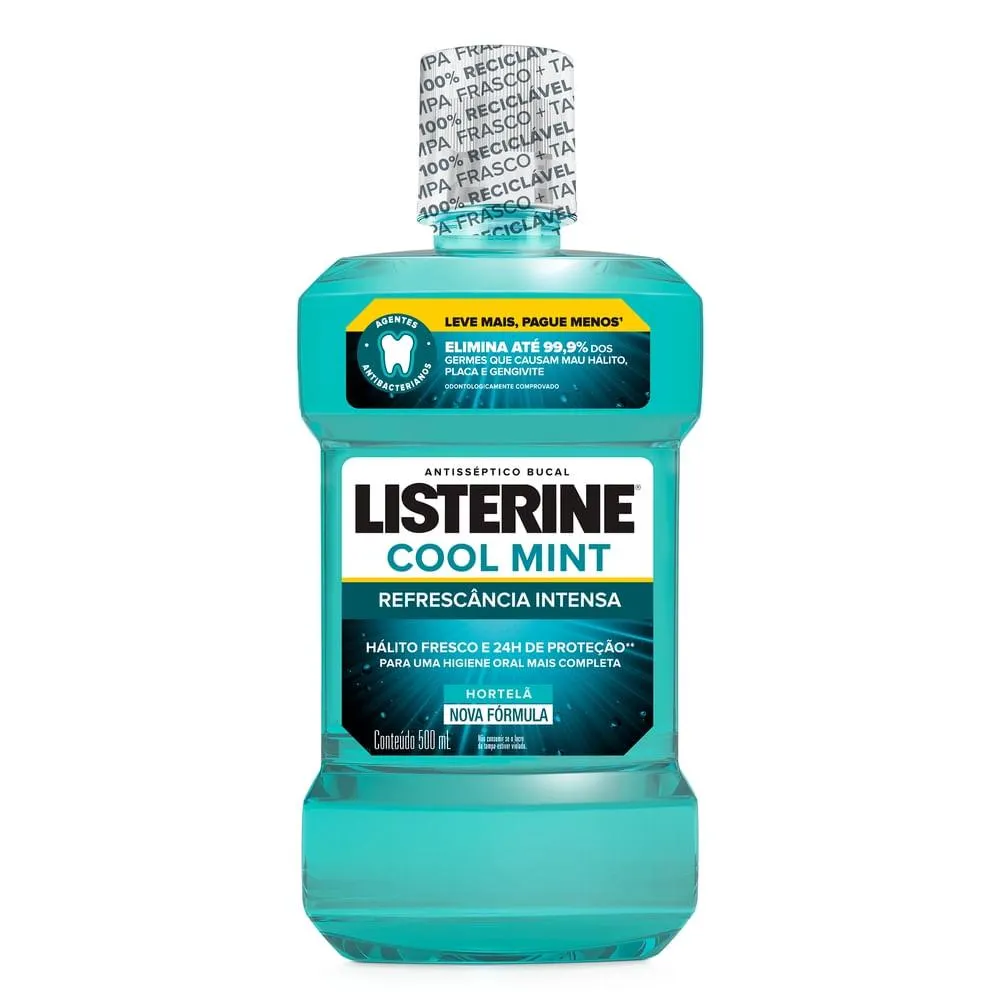 Enxanguante Bucal LISTERINE Cool Mint Hortelã Resfrescância Intensa 500ml Leve Mais Pague Menos