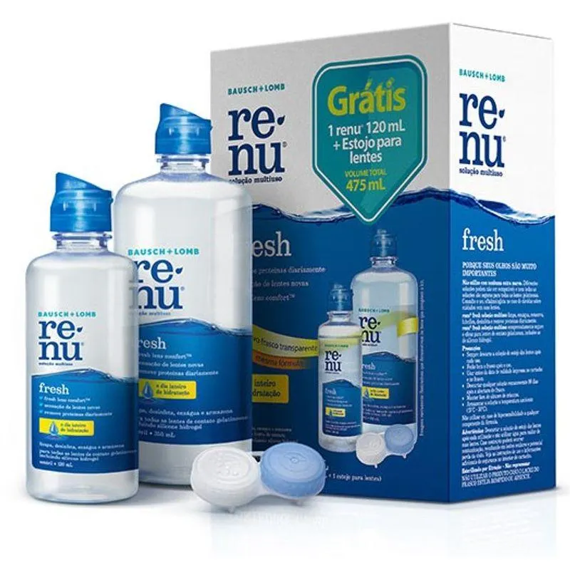 Para você economizar na compra do RENU FRESH 355 ml e ainda levar grátis 1 Renu 120 ml + estojo de lentes.