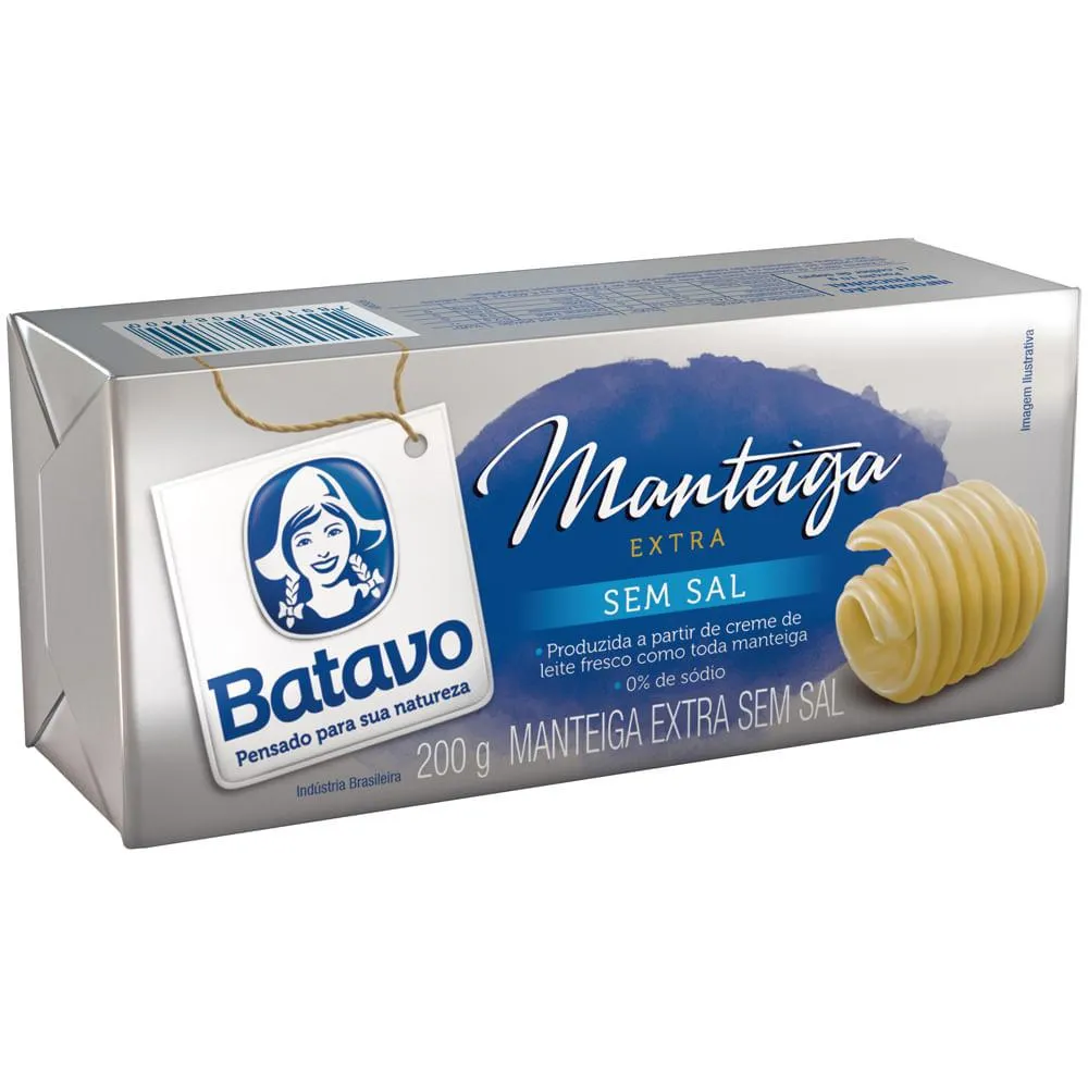 Manteiga em tablete sem sal Batavo 200g