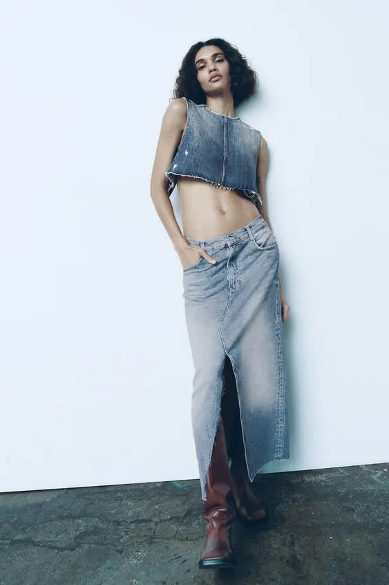 TOP CROPPED DENIM TRF