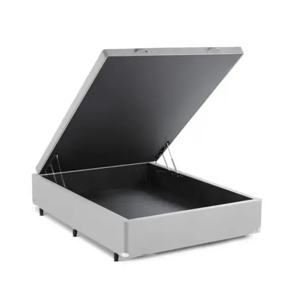 BASE CAMA BOX COM BAÚ ABERTURA FRONTAL VELUDO ALUMÍNIO