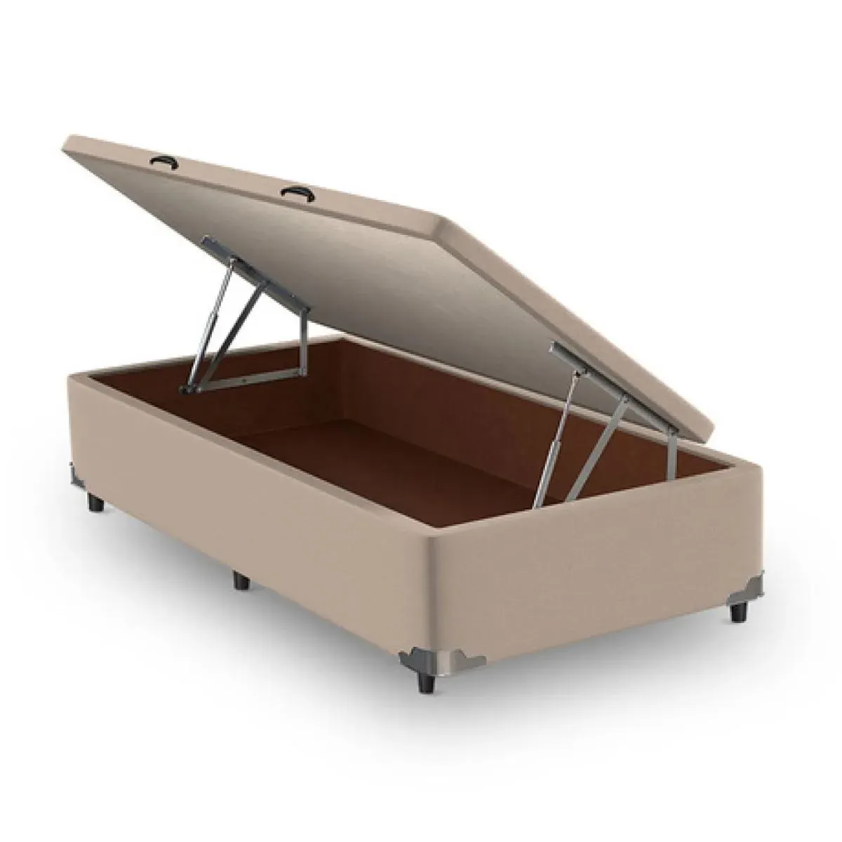 Base Cama Box Com Baú Abertura Lateral Veludo Marfim