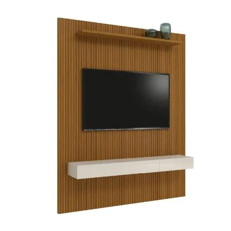 Painel Para Tv Até 75 Polegadas Ripado Impressão 3D Egeo Com Nicho 1,80m Cedo Off White EDN