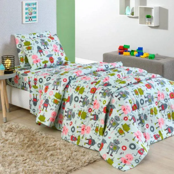 Cobre Leito Colcha Solteiro Robot Mania Vestcasa