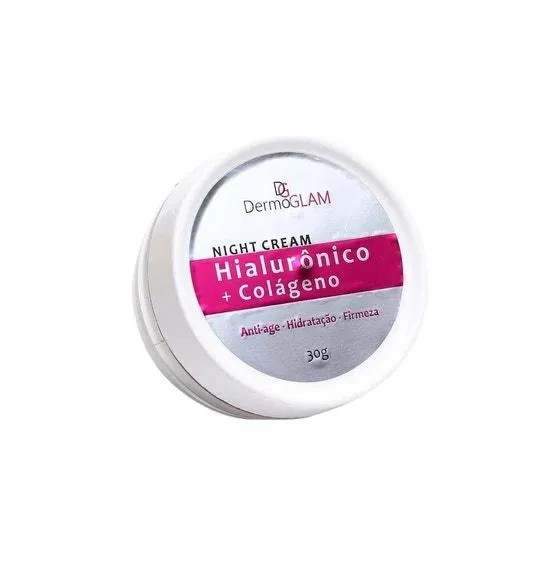 Creme Facial Dermoglam Night Cream Hialurônico Colágeno 30gr