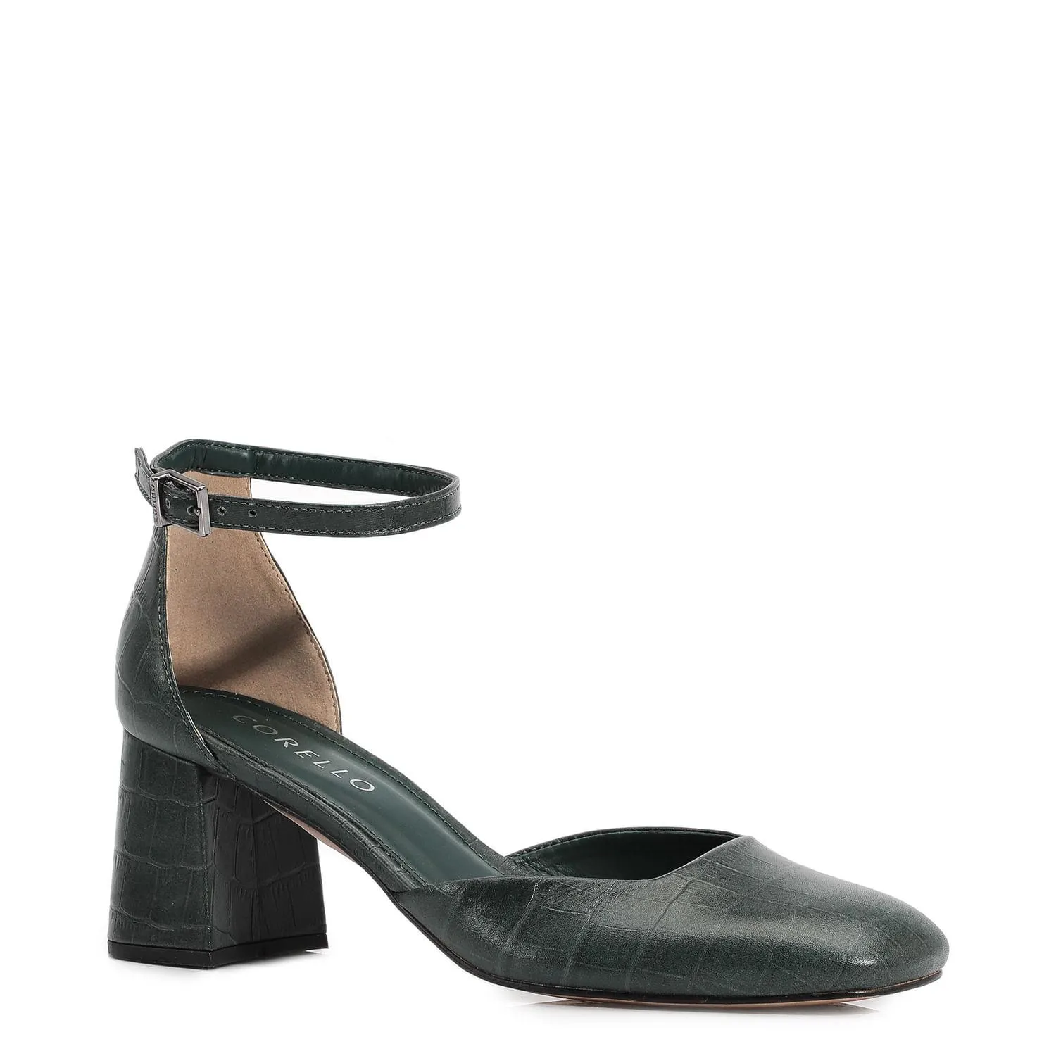 Scarpin Couro Croco Verde