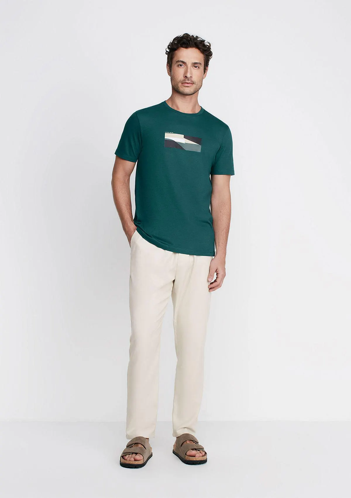 Camiseta Masculina Em Algodão Supima Estampada - Verde