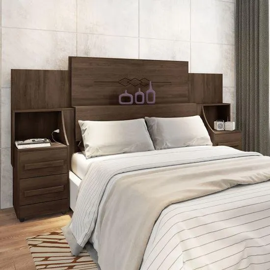 Cabeceira Para Box RV Móveis Síria - 4 Gavetas, 2 Tomadas - Noce