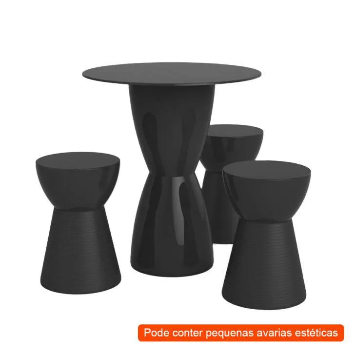 [OUTLET] Conjunto de Mesa com 3 Bancos Fit Preto