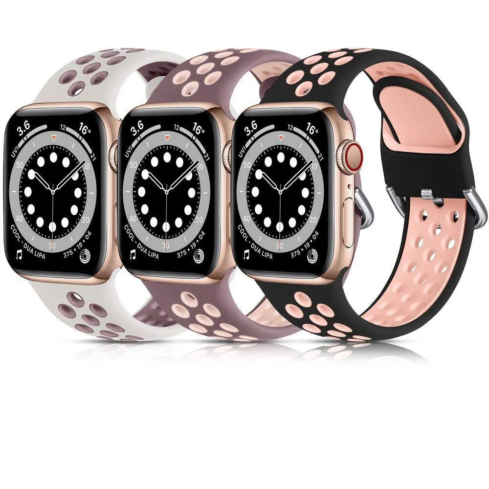 3 Pulseiras Silicone P- Apple Watch, Respiráveis (38mm-40mm-41mm M-l)