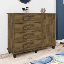 Cômoda RV Móveis Grécia - 4 Gavetas, 1 Porta - Amadeirado