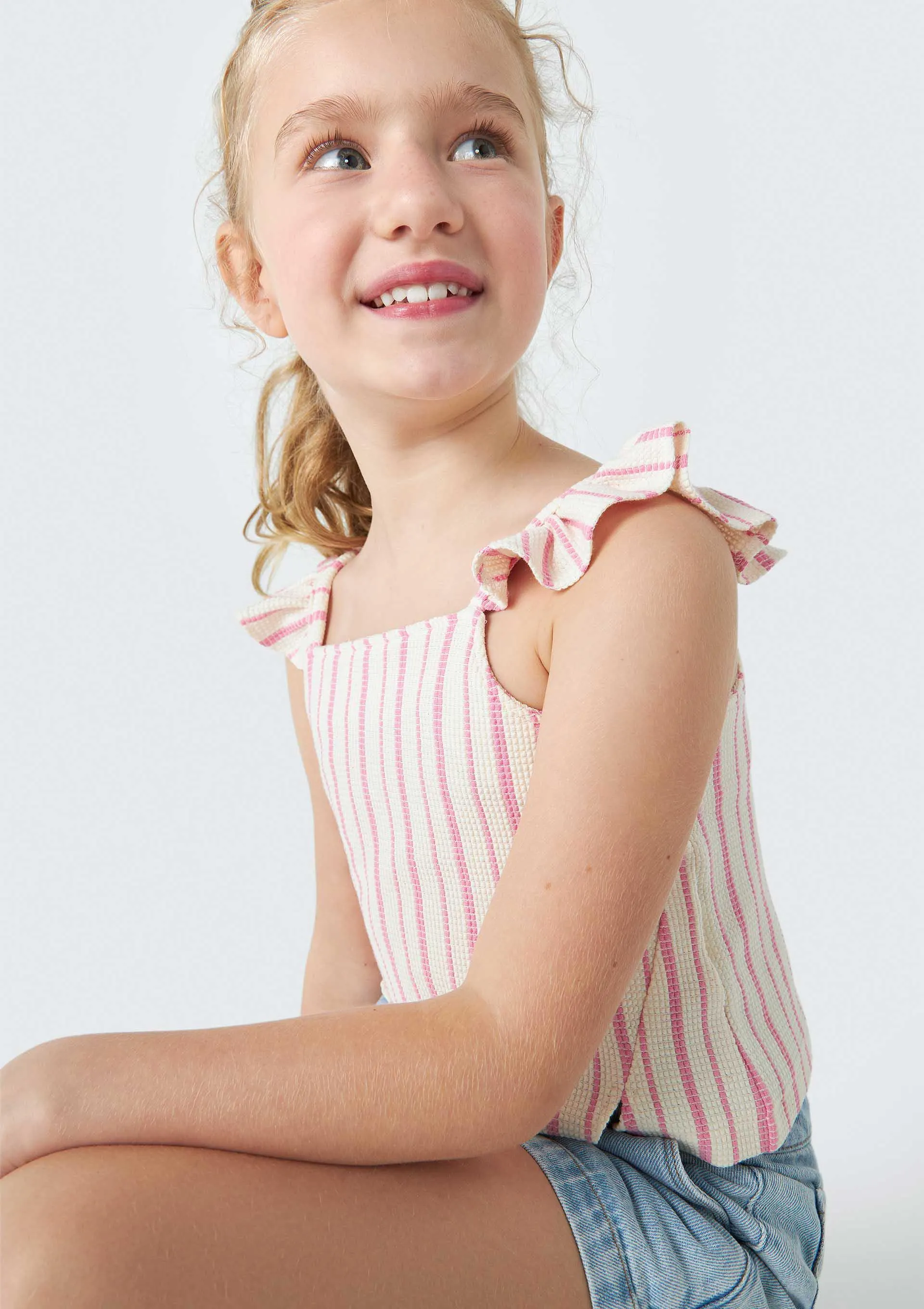 Regata Cropped Básica Infantil Menina Em Fio Tinto - Rosa