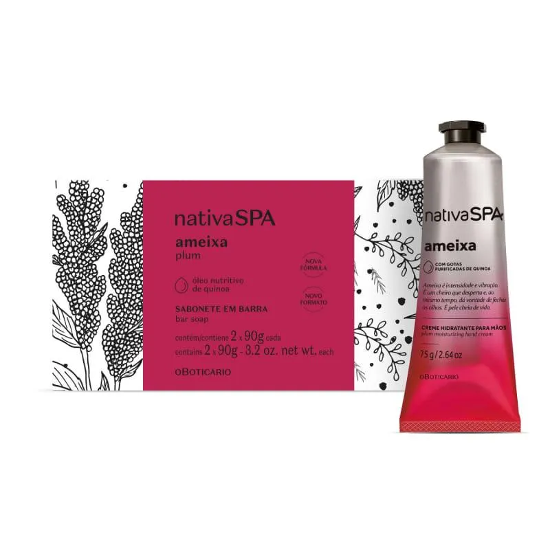 Combo de Natal Nativa SPA Ameixa: Sabonete em Barra 2x90g + Gel Creme Mãos 75g