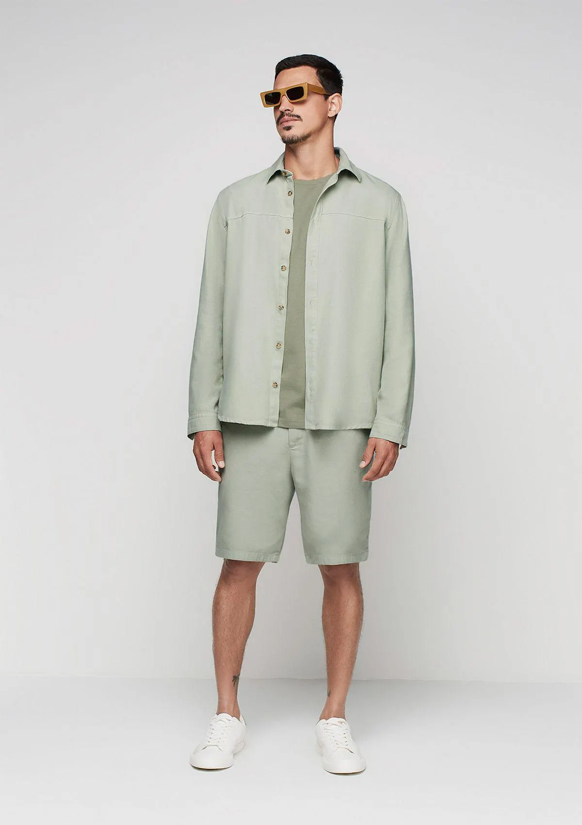 Camisa Masculina Manga Longa Com Linho - Verde