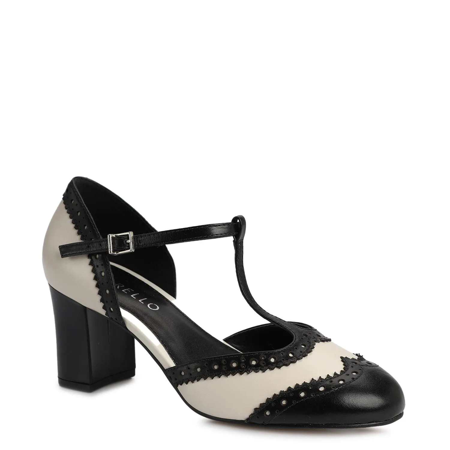 Scarpin Couro Preto/Couro Off White