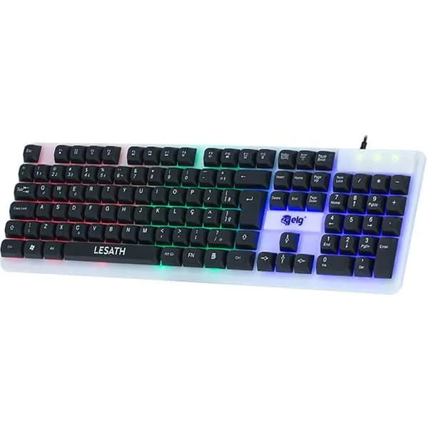 Teclado USB Gamer Lesath, ABNT2, Branco e Preto, TGLH, Elg - CX 1 UN