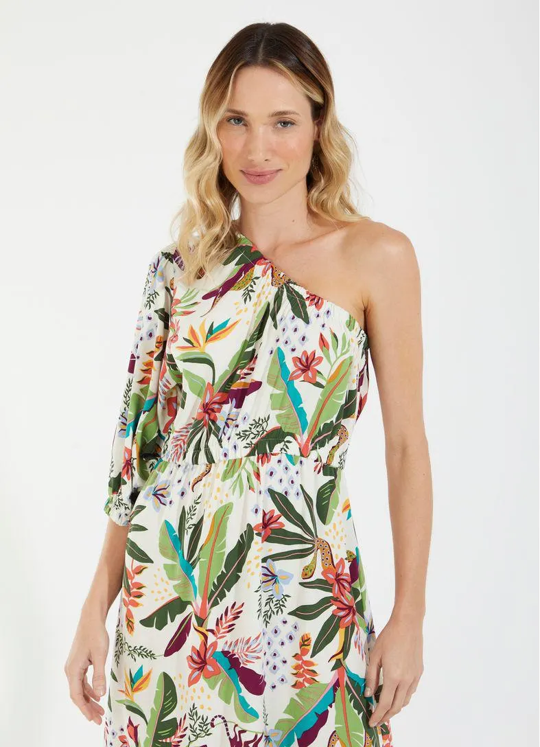 Vestido ombro estampado nativa off white