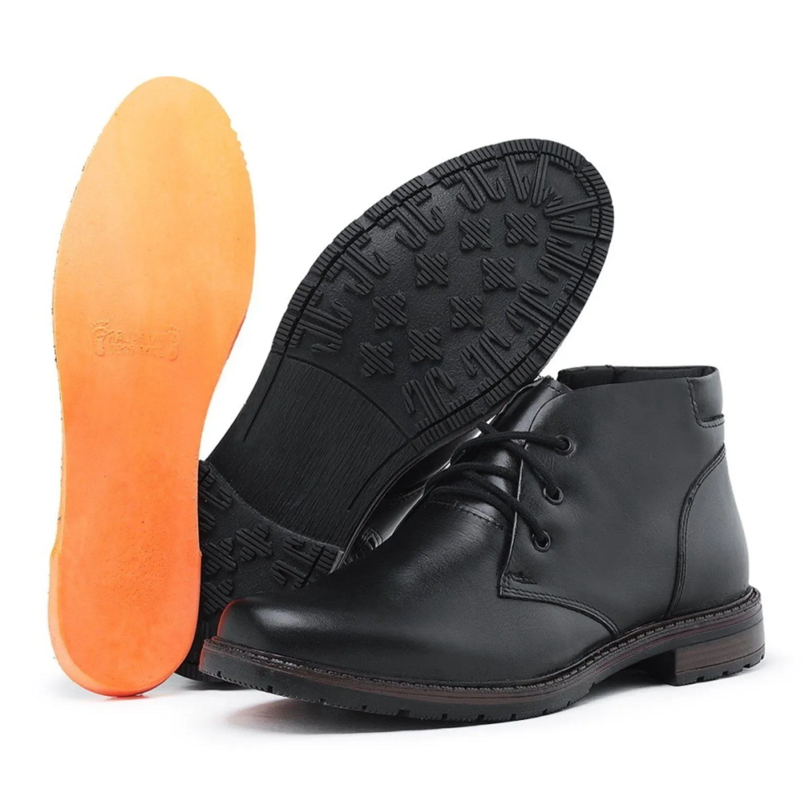 Bota Coturno Casual Social Conforto em Couro Preto