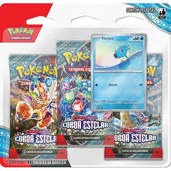 Jogo de cartas, Triple Pack Pokémon TCG, Escarlate Violeta, Coroa Estelar, 34668, Copag - BT 3 PT