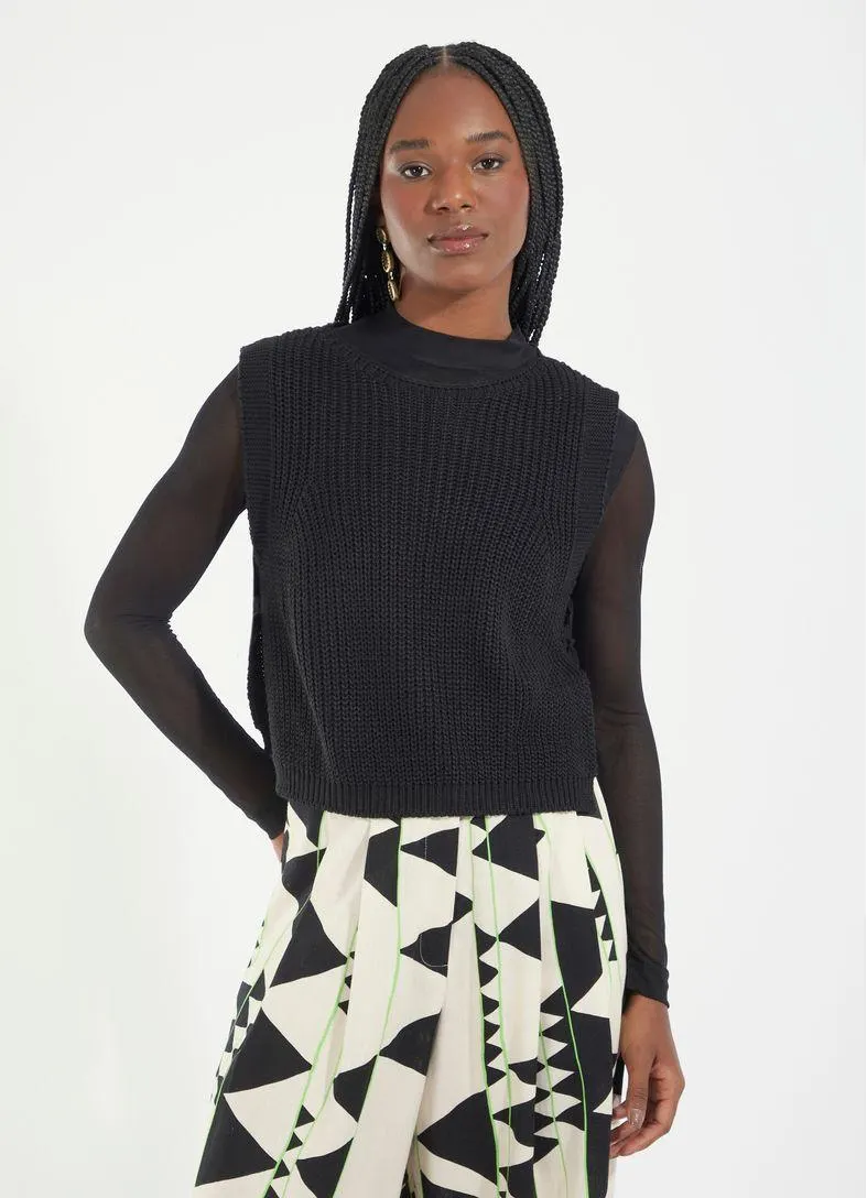 Colete tricô liso preto