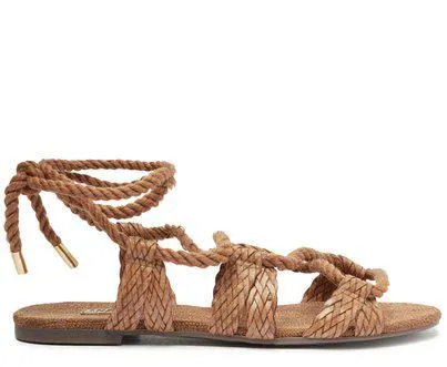 Sandália Rasteira Marrom Chicote Amarração