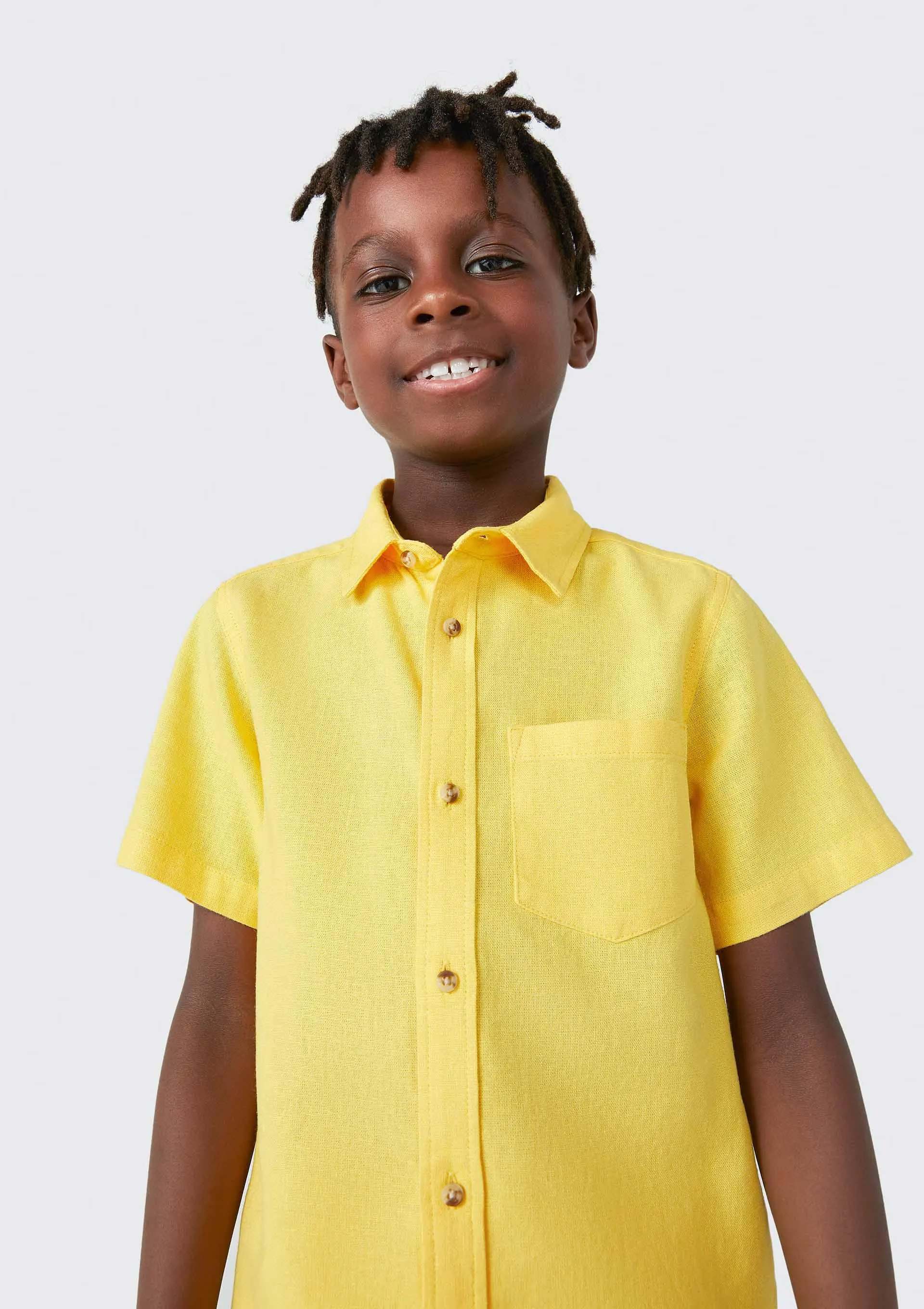 Camisa Infantil Menino Manga Curta Com Linho - Amarelo